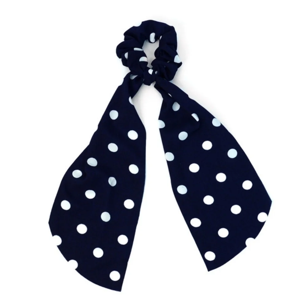 Navy Polka Dot Hair Scarf 6 Ribbon Hair Tie Bundle
